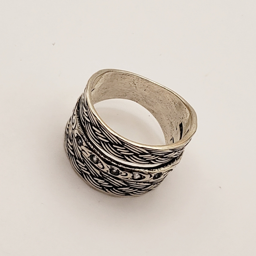 Didae Israel and Artisan 925 Sterling Silver Aqua Accented Wide Band Ring 8.25 - Picture 2 of 14